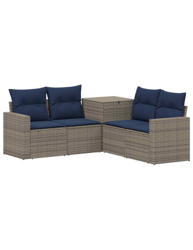 Set di divani 5 pz Grigio e Blu Navy Rattan sintetico e Acciaio