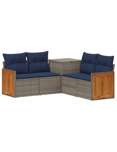 Set di divani 5 pz Grigio e Blu Navy Rattan sintetico e Acciaio 2