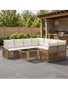 Set Divano da Giardino 9 pz Beige e Bianco Crema polyrattan
