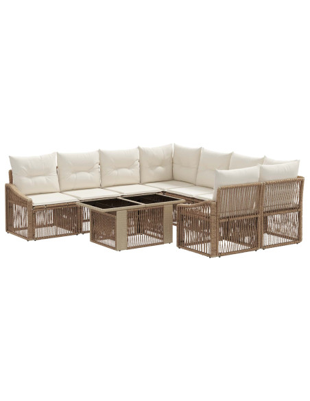 Set Divano da Giardino 9 pz Beige e Bianco Crema polyrattan