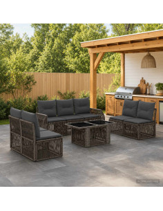 Set Divano da Giardino 8 pz Grigio e Grigio Scuro polyrattan