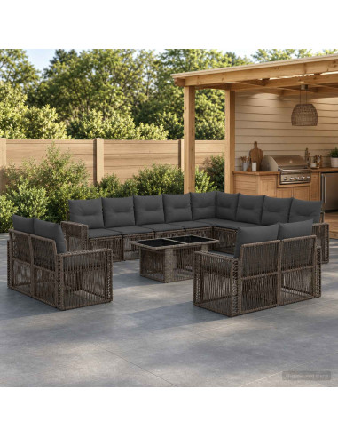 Set Divano da Giardino 13 pz Grigio e Grigio Scuro polyrattan