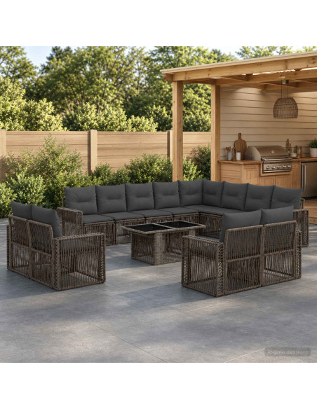 Set Divano da Giardino 13 pz Grigio e Grigio Scuro polyrattan