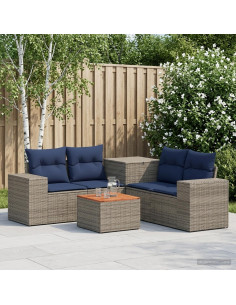 Set di divani 6 pz Grigio e Blu Navy Rattan sintetico e Acciaio