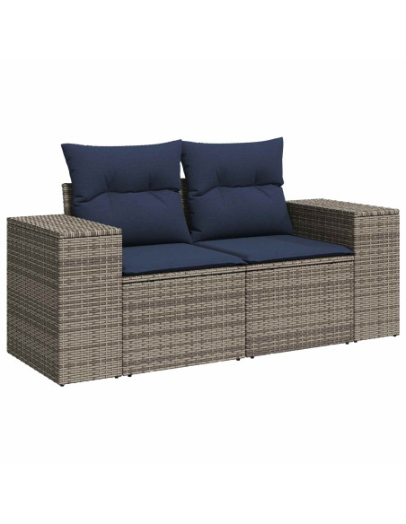 Set di divani 6 pz Grigio e Blu Navy Rattan sintetico e Acciaio