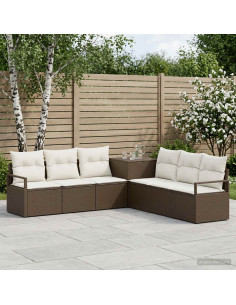 Set di divani 7 pz Marrone e Bianco Crema