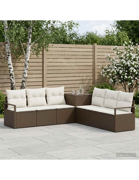 Set di divani 7 pz Marrone e Bianco Crema