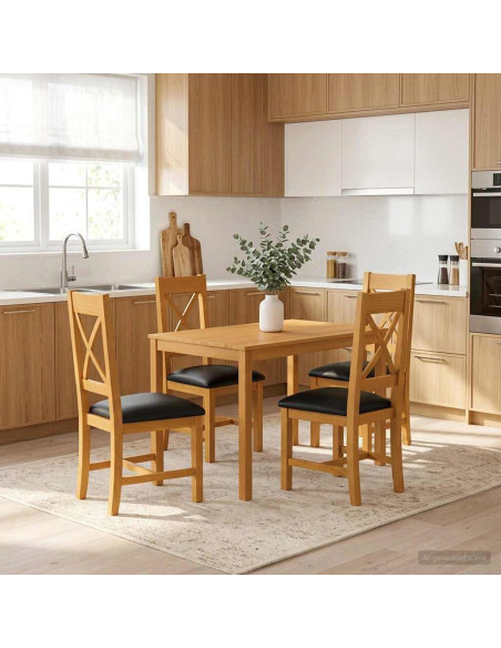 Set da pranzo 5 pz Nero Legno di Quercia Massello