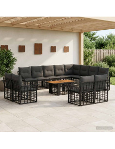Set Divano da Giardino 13 pz Nero e Grigio scuro polyrattan