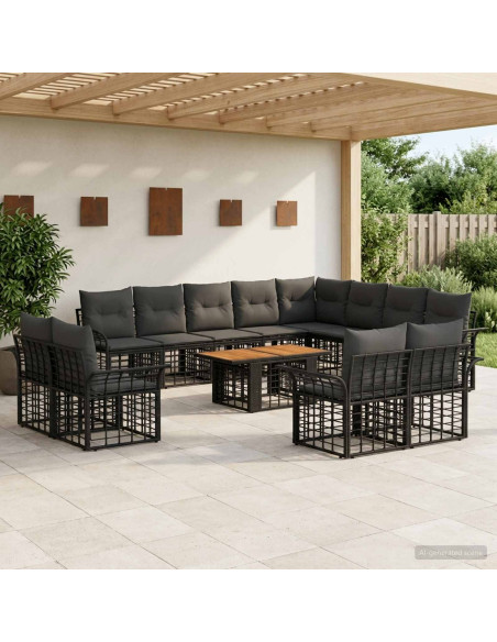 Set Divano da Giardino 13 pz Nero e Grigio scuro polyrattan