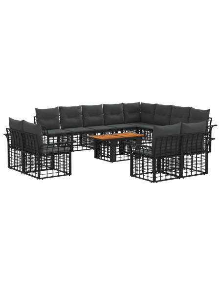 Set Divano da Giardino 13 pz Nero e Grigio scuro polyrattan