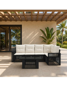 Set Divano da Giardino 6 pz Nero e Bianco Crema polyrattan