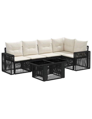 Set Divano da Giardino 6 pz Nero e Bianco Crema polyrattan