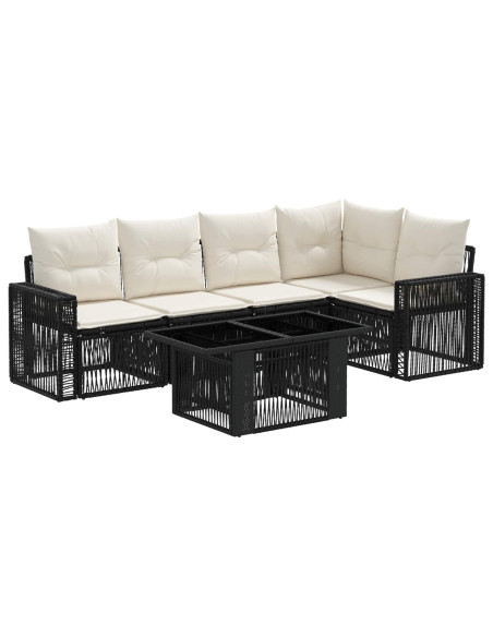 Set Divano da Giardino 6 pz Nero e Bianco Crema polyrattan