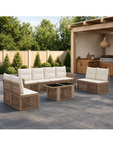 Set Divano da Giardino 9 pz Beige e Bianco Crema polyrattan