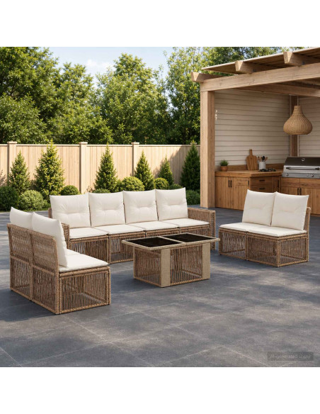 Set Divano da Giardino 9 pz Beige e Bianco Crema polyrattan