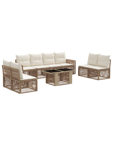 Set Divano da Giardino 9 pz Beige e Bianco Crema polyrattan