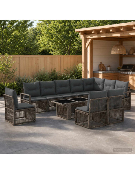 Set Divano da Giardino 11 pz Grigio e Grigio Scuro polyrattan