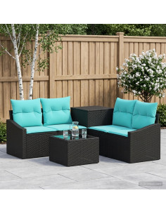 Set di divani 6 pz Nero e Blu Rattan sintetico e Acciaio