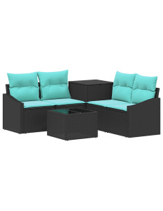 Set di divani 6 pz Nero e Blu Rattan sintetico e Acciaio 2