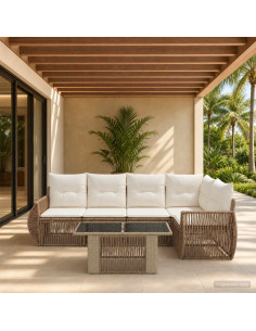 Set Divano da Giardino 6 pz Beige e Bianco Crema polyrattan