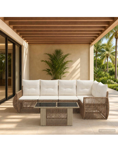 Set Divano da Giardino 6 pz Beige e Bianco Crema polyrattan
