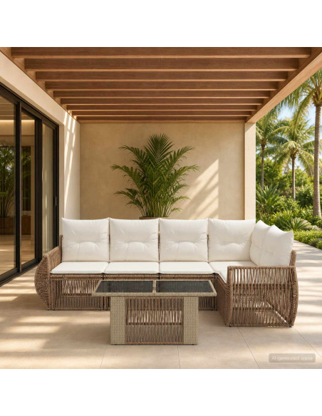 Set Divano da Giardino 6 pz Beige e Bianco Crema polyrattan