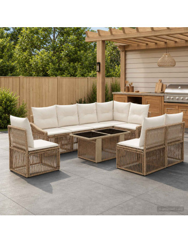 Set Divano da Giardino 9 pz Beige e Bianco Crema polyrattan
