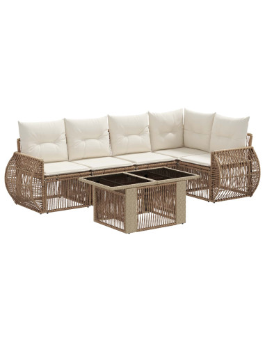 Set Divano da Giardino 6 pz Beige e Bianco Crema polyrattan