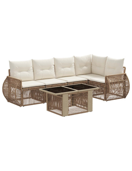 Set Divano da Giardino 6 pz Beige e Bianco Crema polyrattan