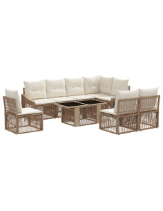 Set Divano da Giardino 9 pz Beige e Bianco Crema polyrattan 2