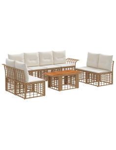 Set Divano da Giardino 9 pz Naturale e Bianco Crema polyrattan 2