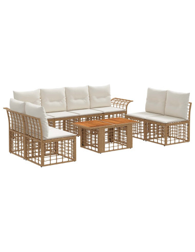 Set Divano da Giardino 9 pz Naturale e Bianco Crema polyrattan