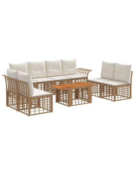 Set Divano da Giardino 9 pz Naturale e Bianco Crema polyrattan