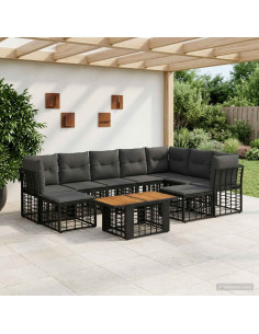 Set Divano da Giardino 10 pz Nero e Grigio scuro polyrattan