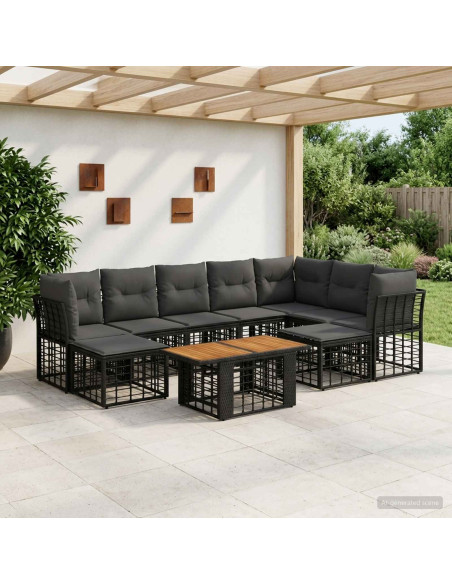 Set Divano da Giardino 10 pz Nero e Grigio scuro polyrattan