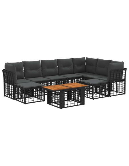 Set Divano da Giardino 10 pz Nero e Grigio scuro polyrattan