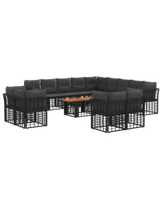 Set Divano da Giardino 14 pz Nero e Grigio scuro polyrattan 2