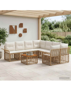 Set di divani da esterno 9 pz Naturale e Bianco Crema