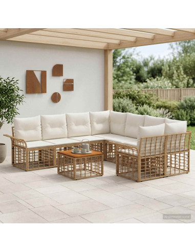 Set di divani da esterno 9 pz Naturale e Bianco Crema