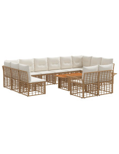Set Divano da Giardino 13 pz Naturale e Bianco Crema polyrattan 2