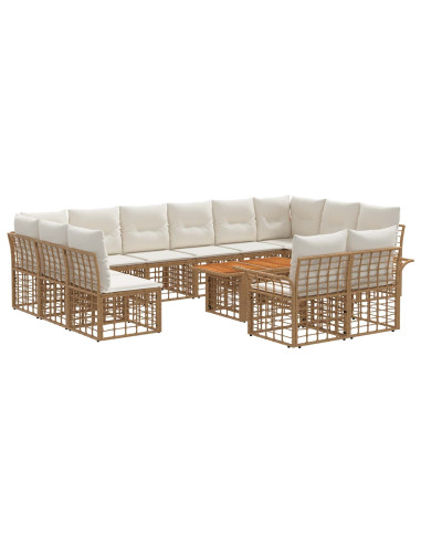 Set Divano da Giardino 13 pz Naturale e Bianco Crema polyrattan