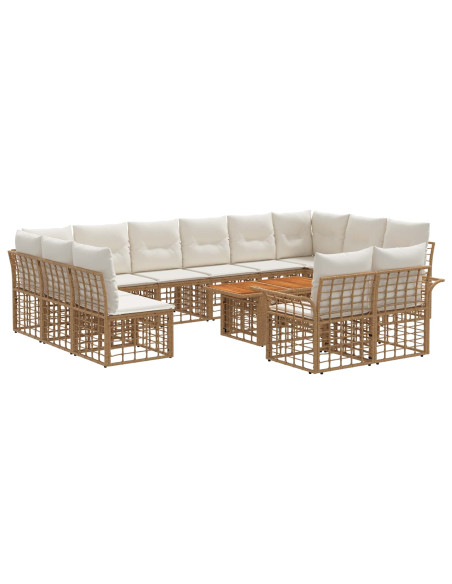 Set Divano da Giardino 13 pz Naturale e Bianco Crema polyrattan