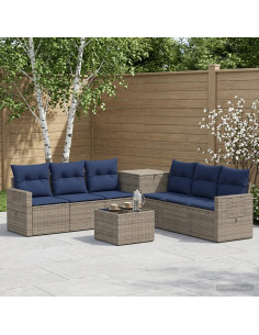 Set di divani 8 pz Grigio e Blu Navy Rattan sintetico e Acciaio