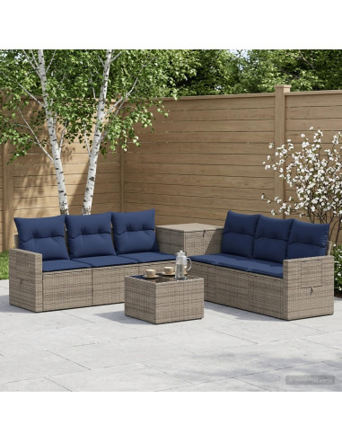 Set di divani 8 pz Grigio e Blu Navy Rattan sintetico e Acciaio