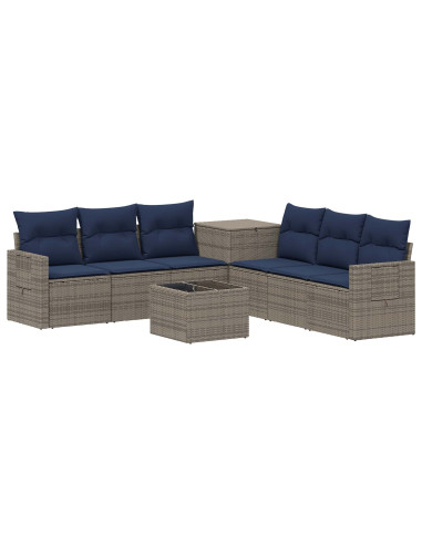 Set di divani 8 pz Grigio e Blu Navy Rattan sintetico e Acciaio