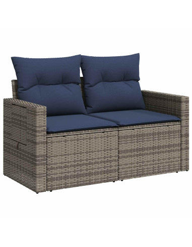 Set di divani 8 pz Grigio e Blu Navy Rattan sintetico e Acciaio