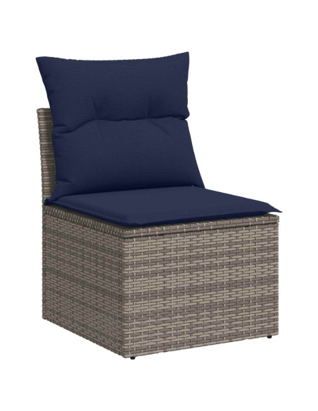 Set di divani 8 pz Grigio e Blu Navy Rattan sintetico e Acciaio