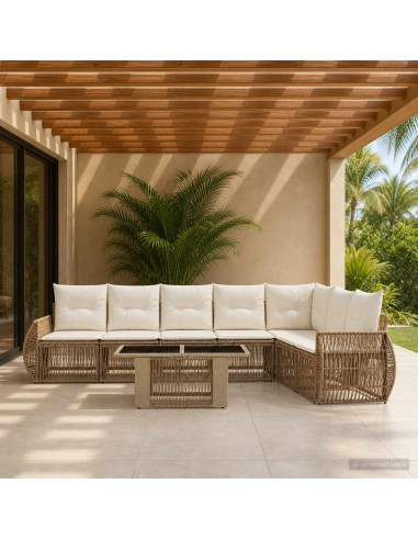 Set Divano da Giardino 8 pz Beige e Bianco Crema polyrattan