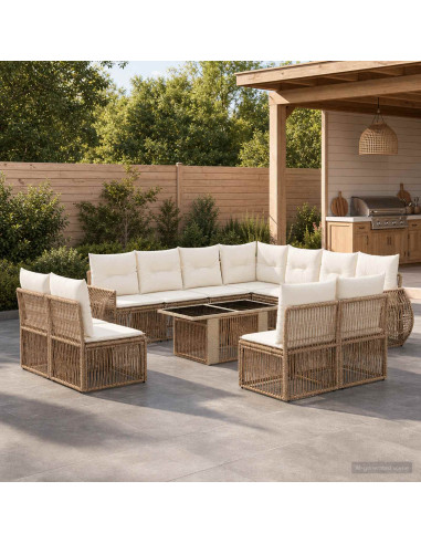Set Divano da Giardino 12 pz Beige e Bianco Crema polyrattan